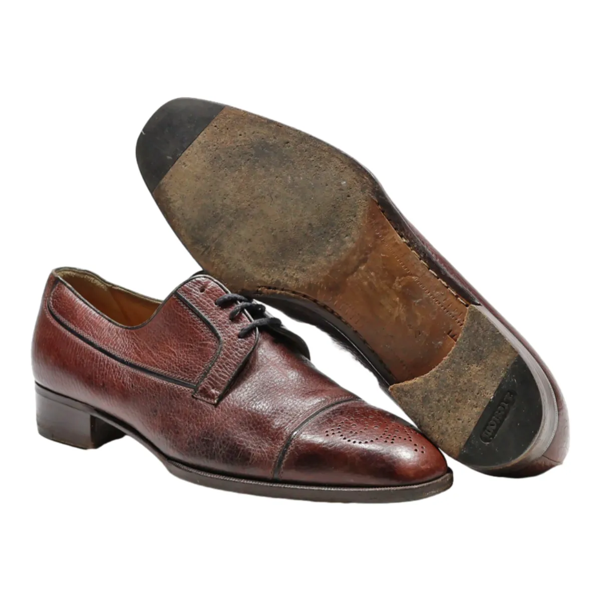 A TESTONI Derby Shoes Brown Leather Mens UK 7.5