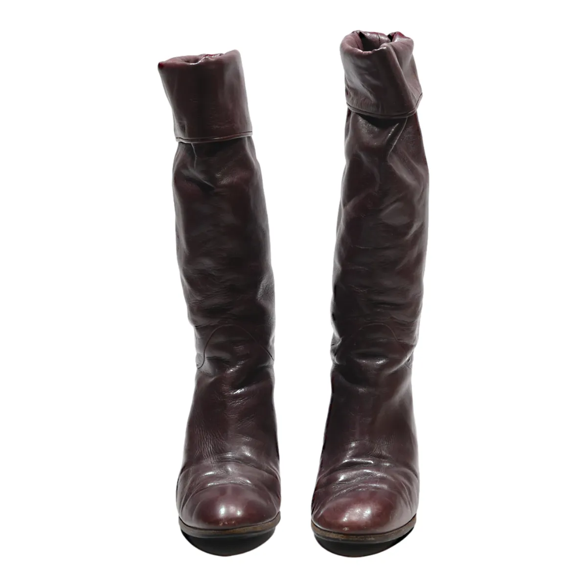 A. TESTONI High Boots Maroon Leather Womens UK 3.5
