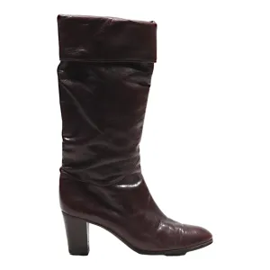 A. TESTONI High Boots Maroon Leather Womens UK 3.5