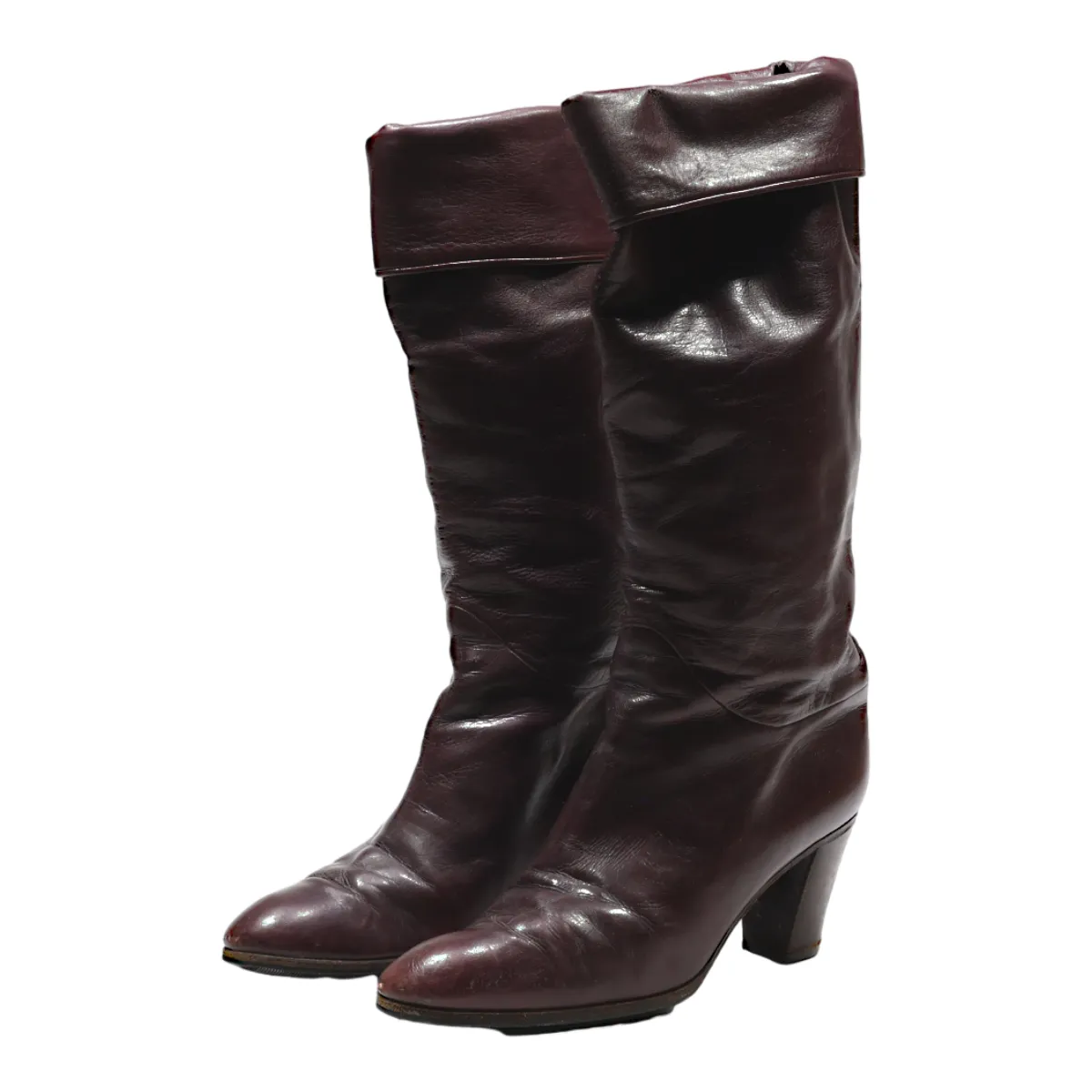 A. TESTONI High Boots Maroon Leather Womens UK 3.5