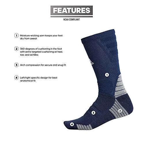 adidas Unisex-US Alphaskin Maximum Cushioned Crew Socks (1-Pair), Collegiate Navy/White/Light Onix, 12-16