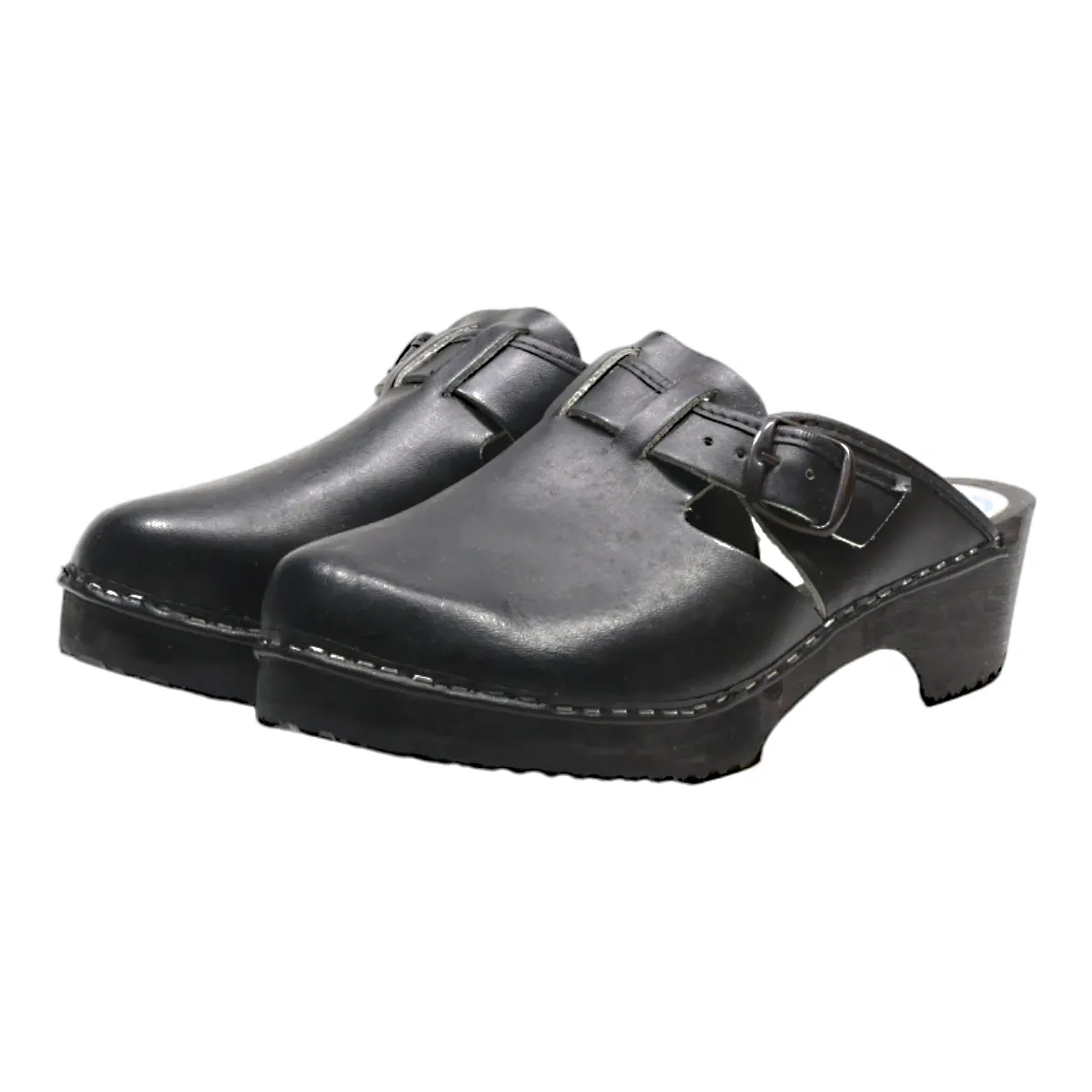 AM TOFFELN Clog Shoes Black Leather Womens UK 9
