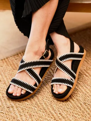 Arbellara Vegan Suede Cross Strap Sandals | Black