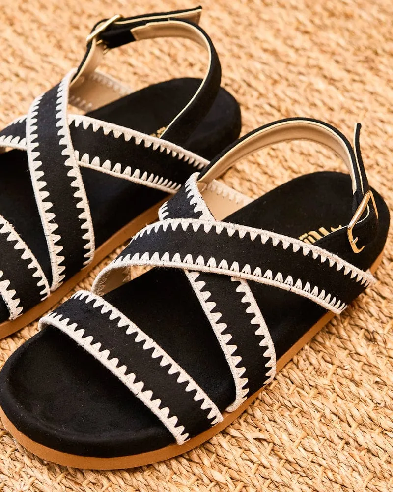Arbellara Vegan Suede Cross Strap Sandals | Black