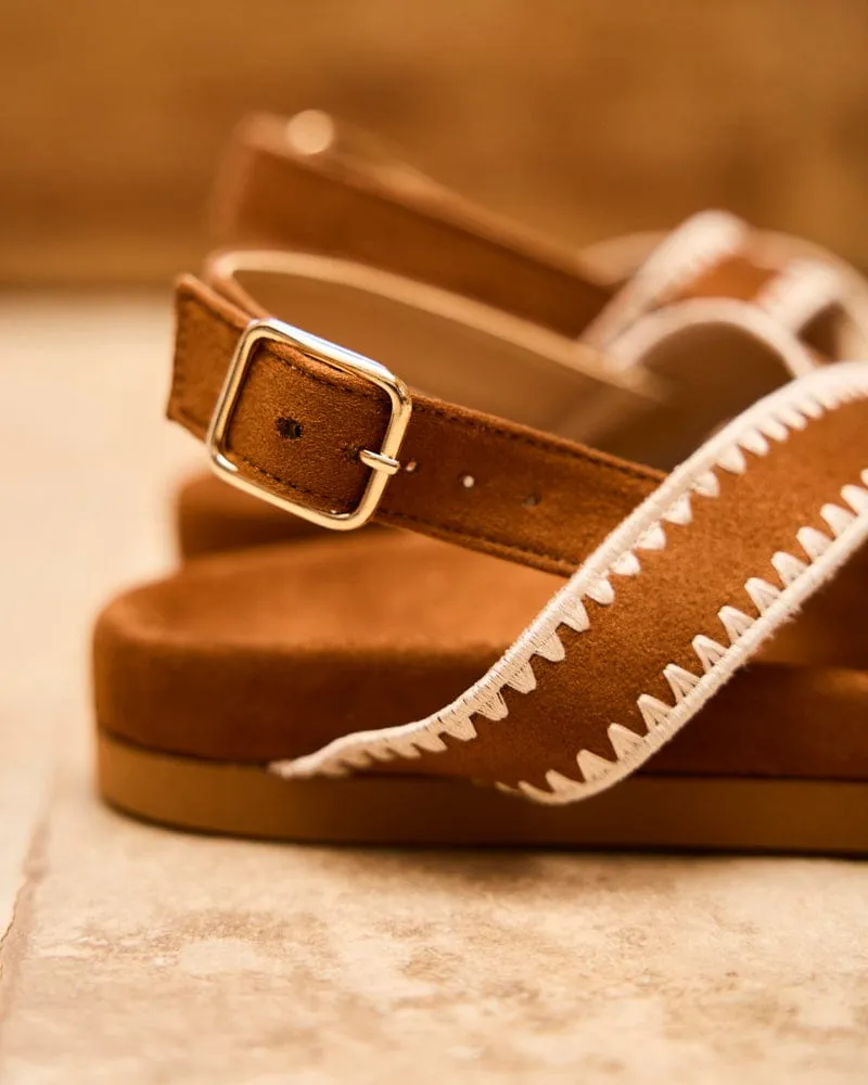 Arbellara Vegan Suede Cross Strap Sandals | Camel