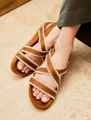 Arbellara Vegan Suede Cross Strap Sandals | Camel