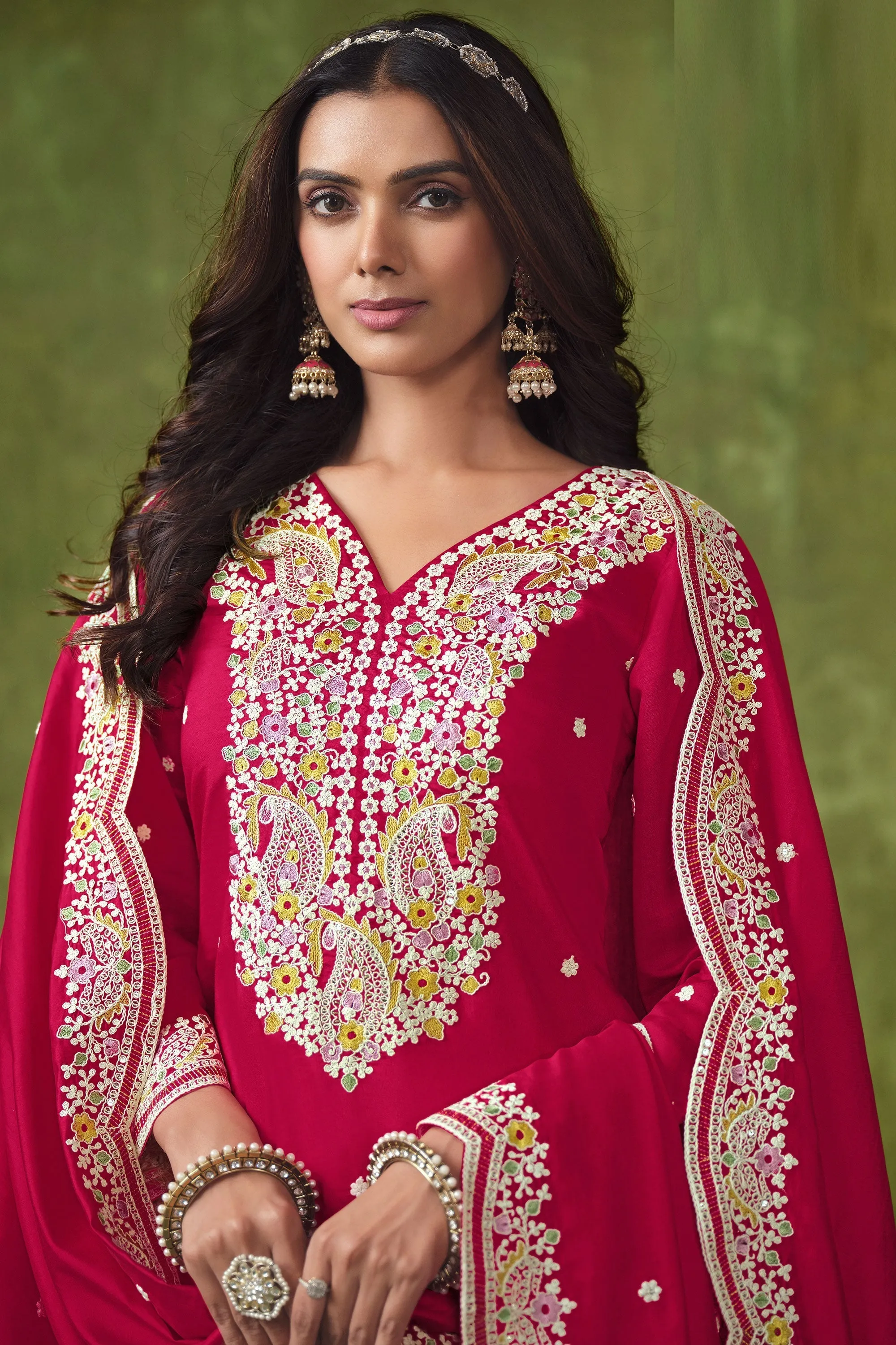 Art Silk Fabric Rani Color Festive Wear Winsome Salwar Suit