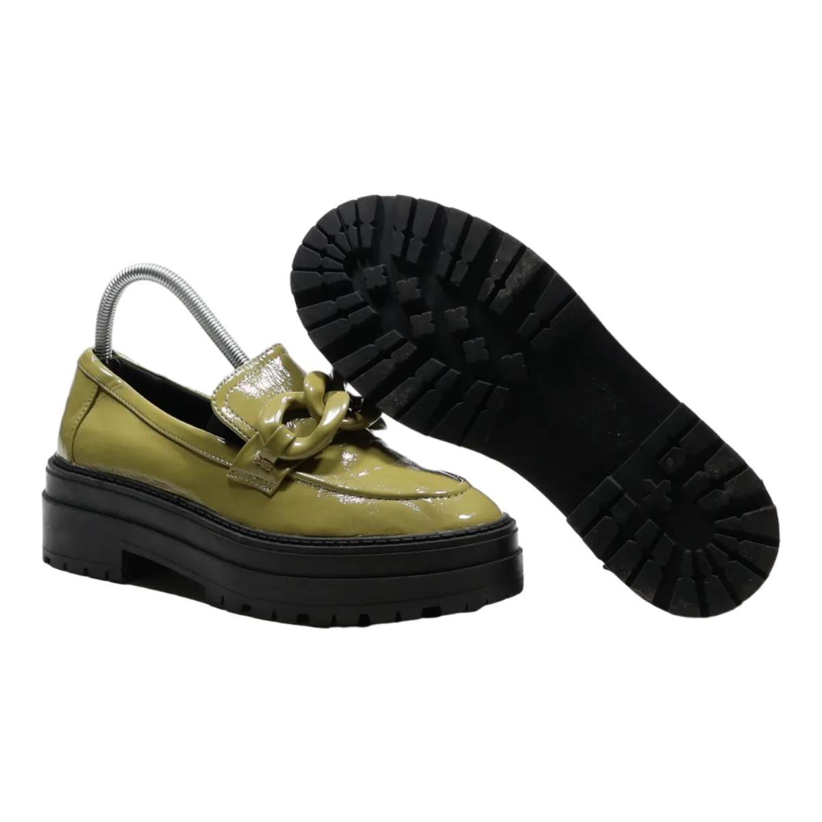 ASOS Platform Loafer Shoes Green Synthetic Womens UK 6