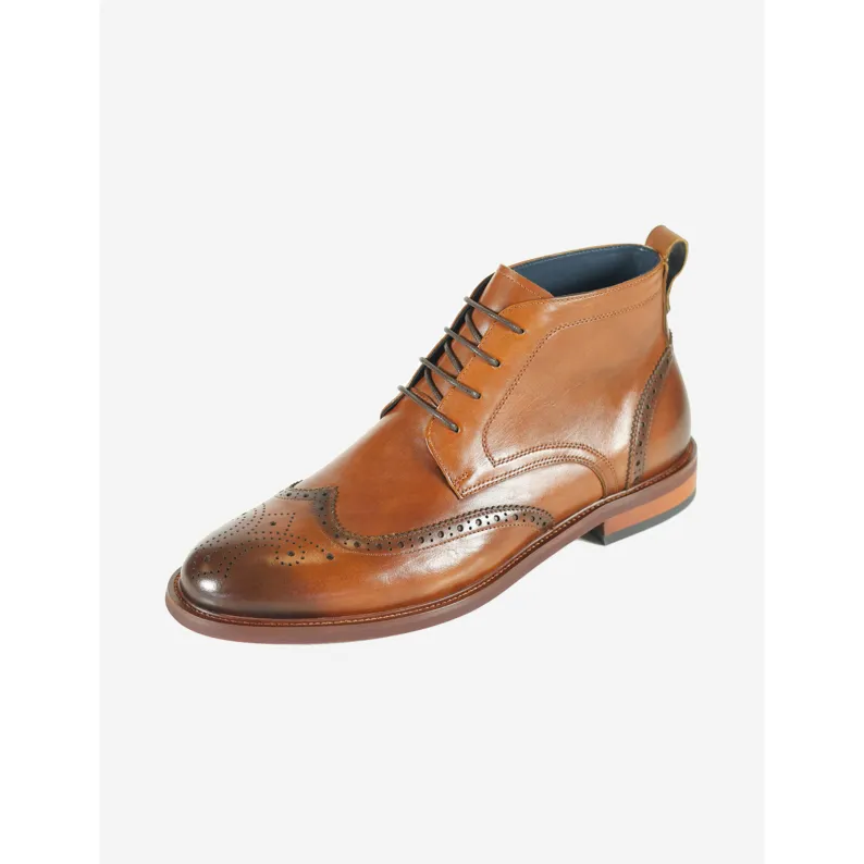 AZOR LA MODE Rimini Leather Brogue Derby Boot Tan