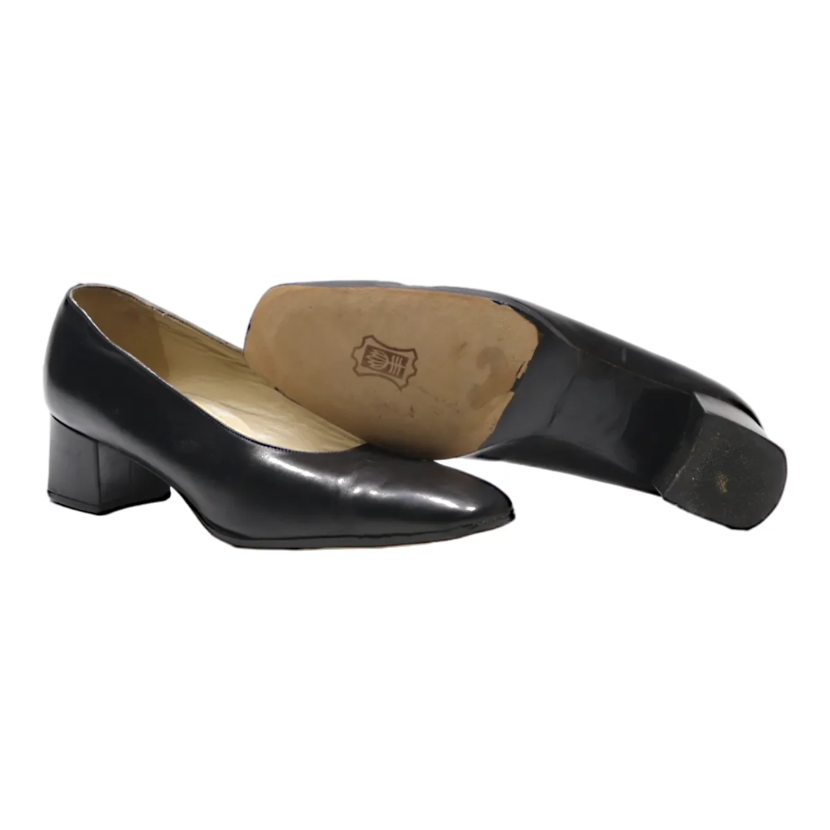 BALLY Court Heels Black Leather Womens UK 6