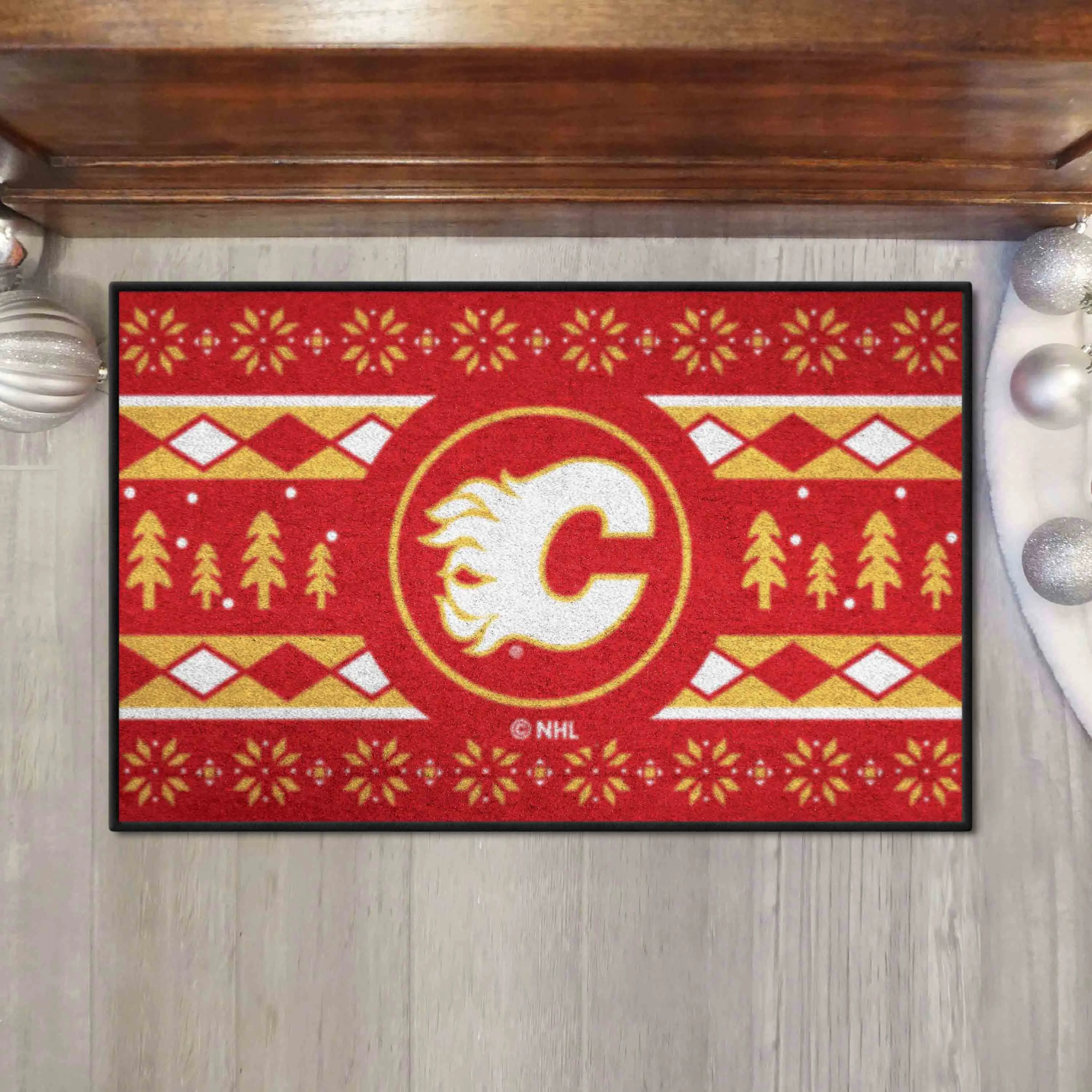 Calgary Flames Holiday Sweater Starter Mat Accent Rug - 19in. x 30in.