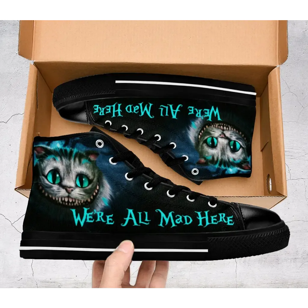 Cheshire Cat shoes, Alice in Wonderland Shoes High Top Sneakers for Kids and Adults