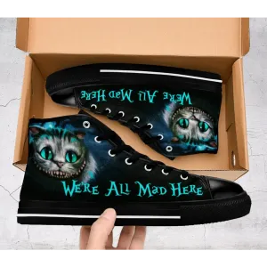 Cheshire Cat shoes, Alice in Wonderland Shoes High Top Sneakers for Kids and Adults