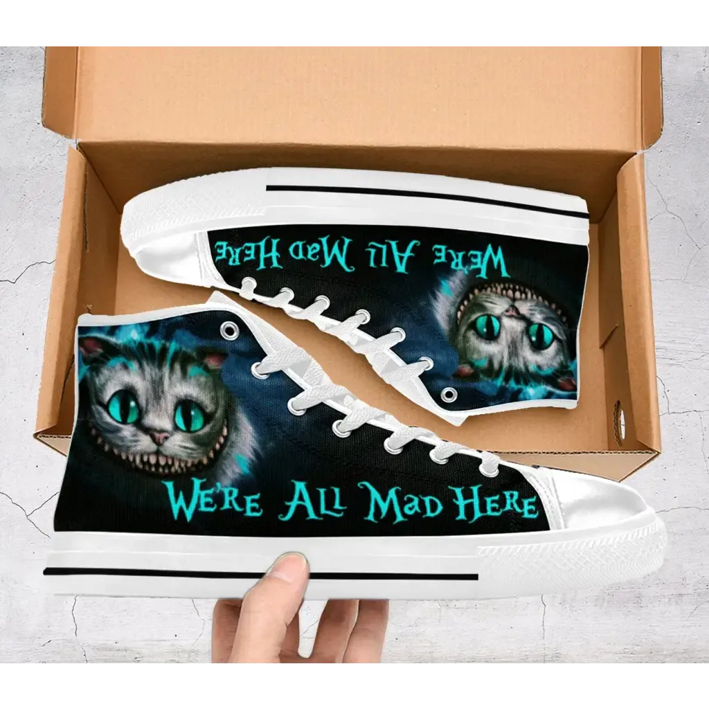 Cheshire Cat shoes, Alice in Wonderland Shoes High Top Sneakers for Kids and Adults