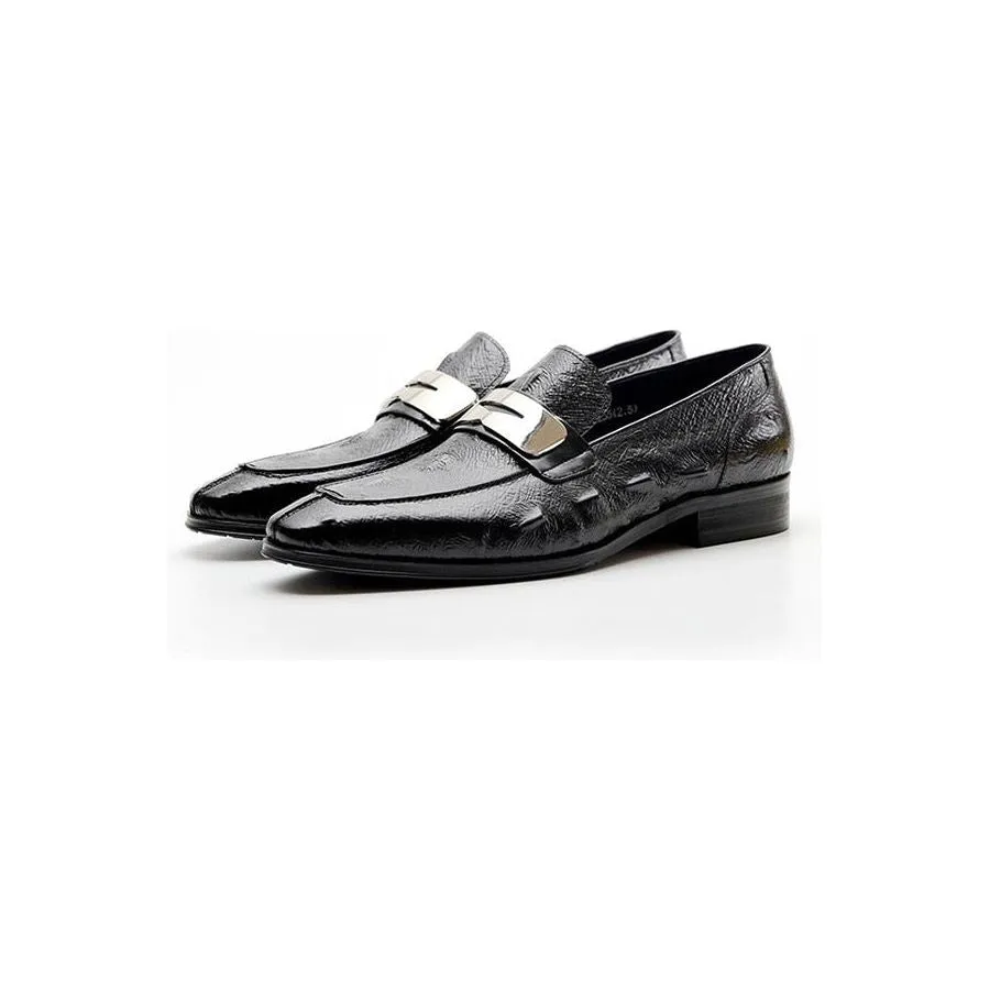 ExoticLux Alligator Texture Slip-On Pointed Toe Loafers