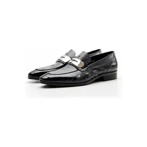 ExoticLux Alligator Texture Slip-On Pointed Toe Loafers