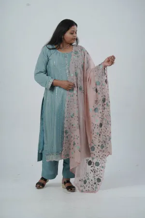 Exquisite Embroidered Chinnon Salwar Kamaz: Elegant Kurti with Sequins Work