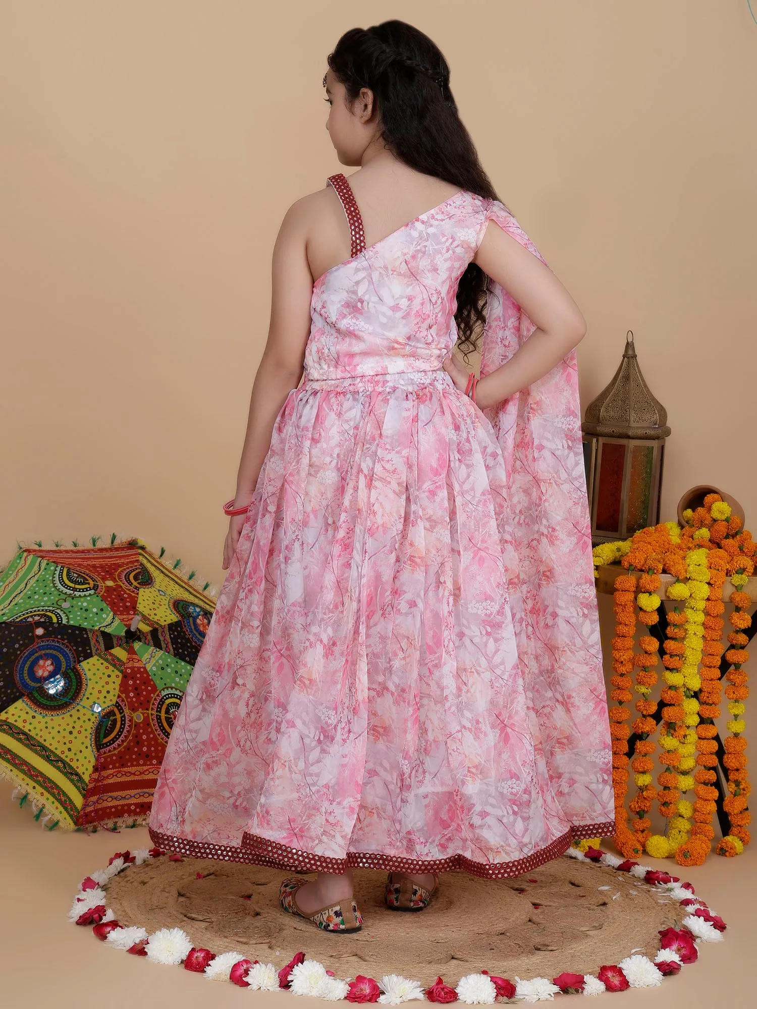 Girls Wedding Wear Designer Top and Skirt Set in Pink