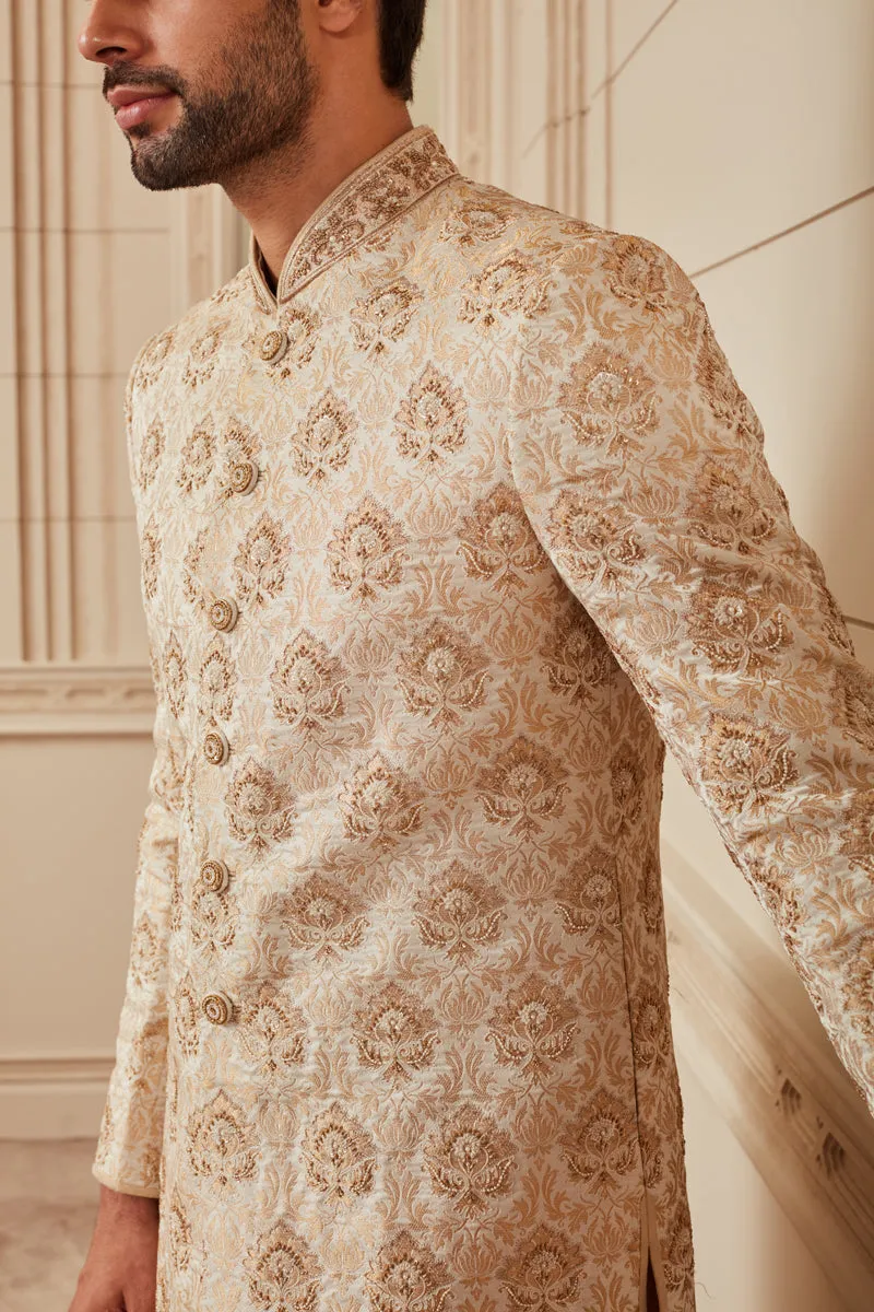 Gold Brocade Embroidered Sherwani