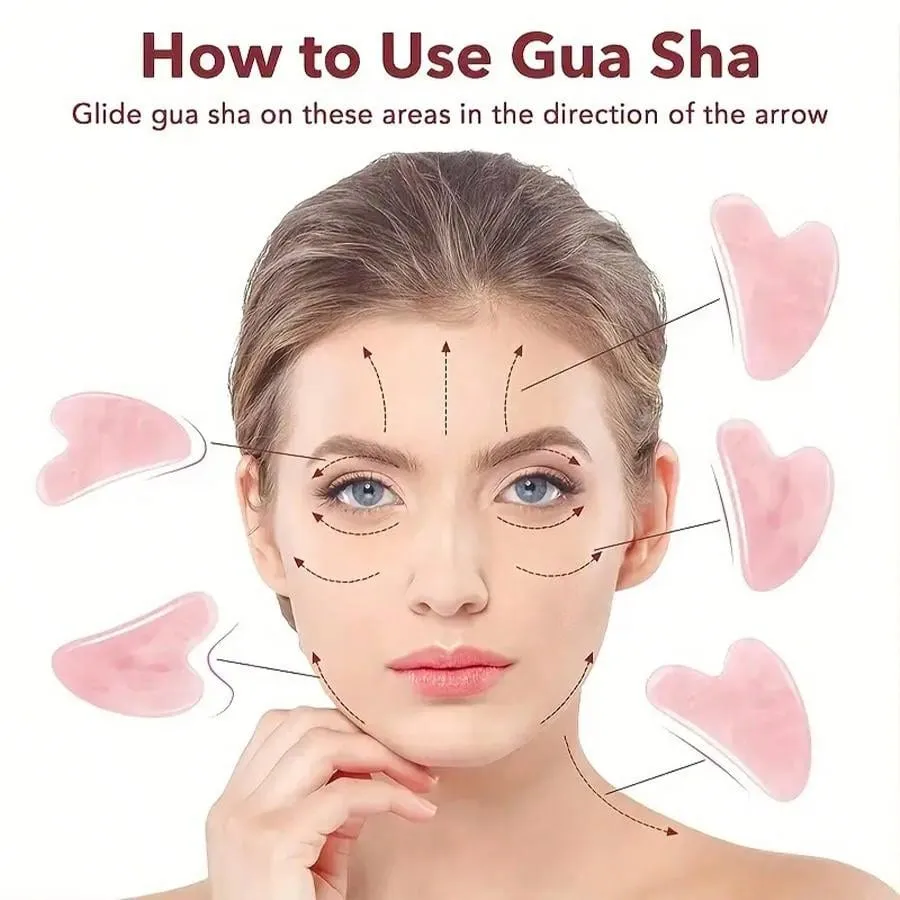 Gua Sha Facial Massage Tools, Rose Quartz Face Roller, Jade Roller ForFace