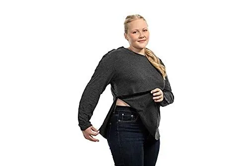 MAI Post Shoulder Surgery Shirts | Chemo Clothing | Women Long Sleeve Shirt | Easy Snaps on Shirt Sides and Full Arm Opening | Soft Fabric | Dialysis Clothing Heather Charcoal | Adaptive Clothing