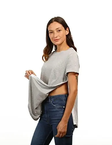 MAI Post Shoulder Surgery Shirts | Chemo Clothing | Women Short Sleeve Shirt | Easy Snaps on Shirt Sides and Full Arm Opening | Soft Fabric | Dialysis Clothing Heather Gray | Adaptive Clothing