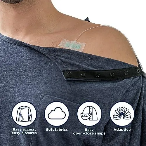 MAI Premium Post Shoulder Surgery Shirts - Easy Snaps and Full Arm Opening, Post Surgery Shirt - Women Long Sleeve Blue