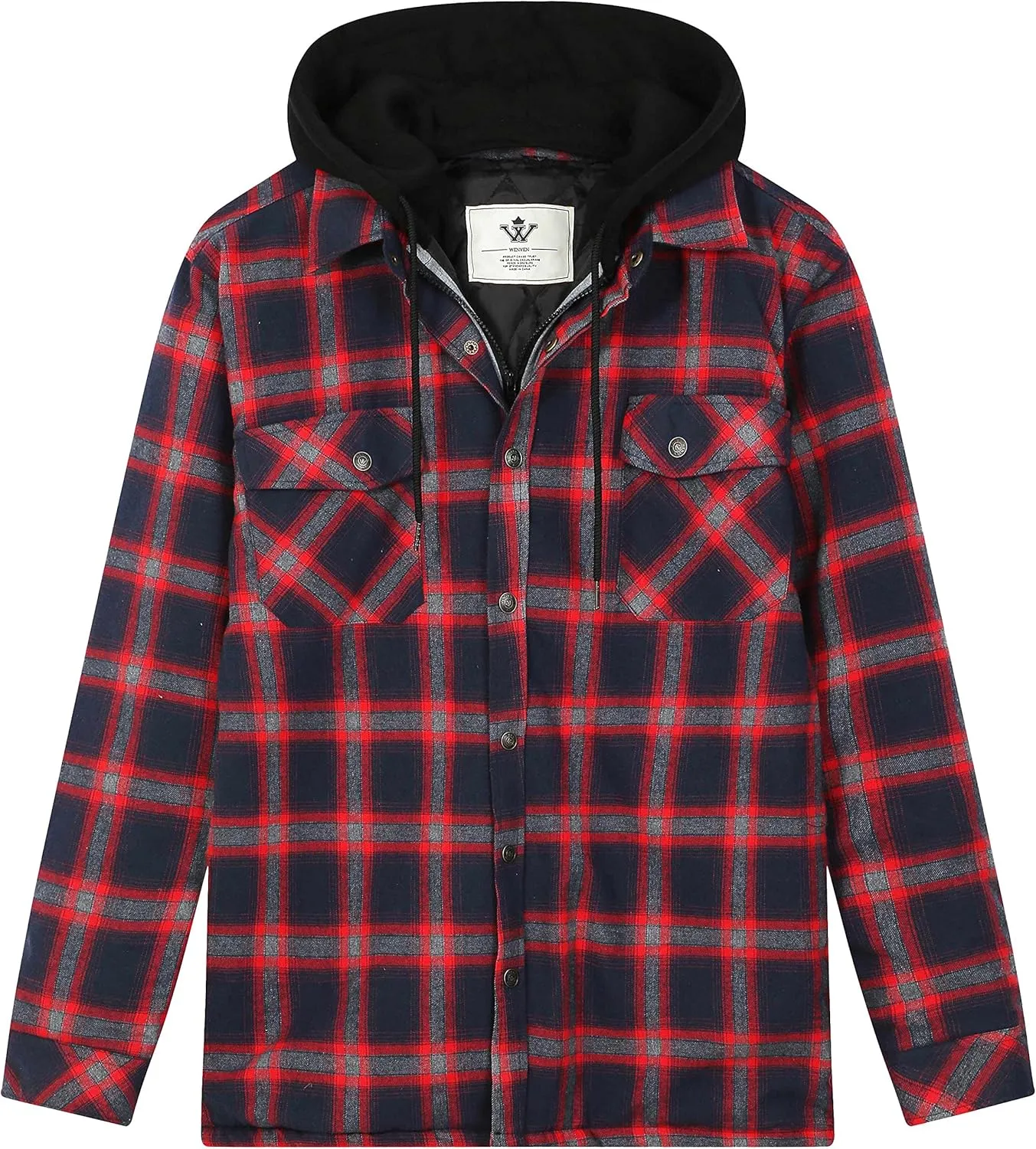 Men's Thicken Plaid Flannel Quilted Shirts Jacket with Removable Hood