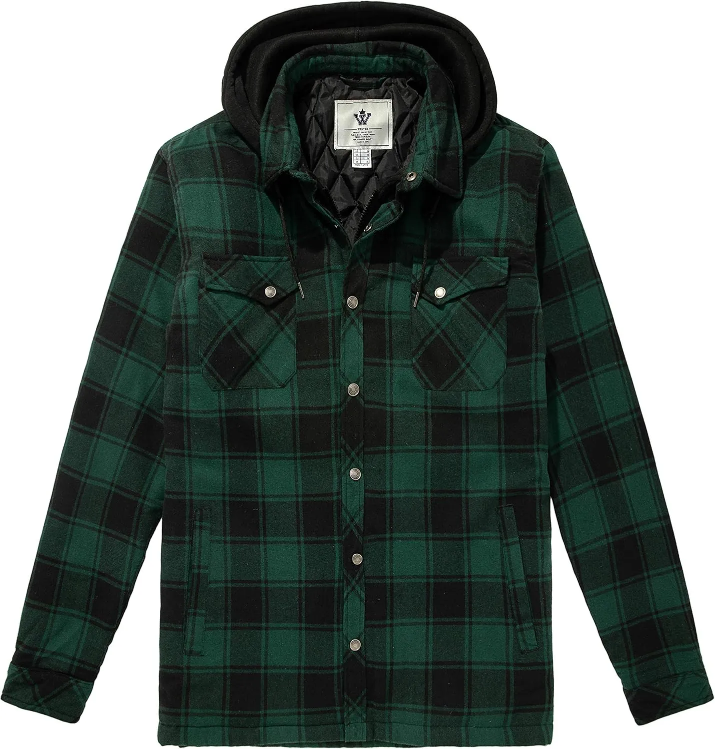 Men's Thicken Plaid Flannel Quilted Shirts Jacket with Removable Hood