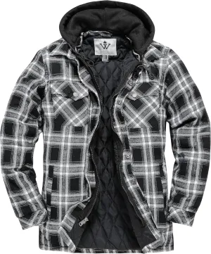 Men's Thicken Plaid Flannel Quilted Shirts Jacket with Removable Hood