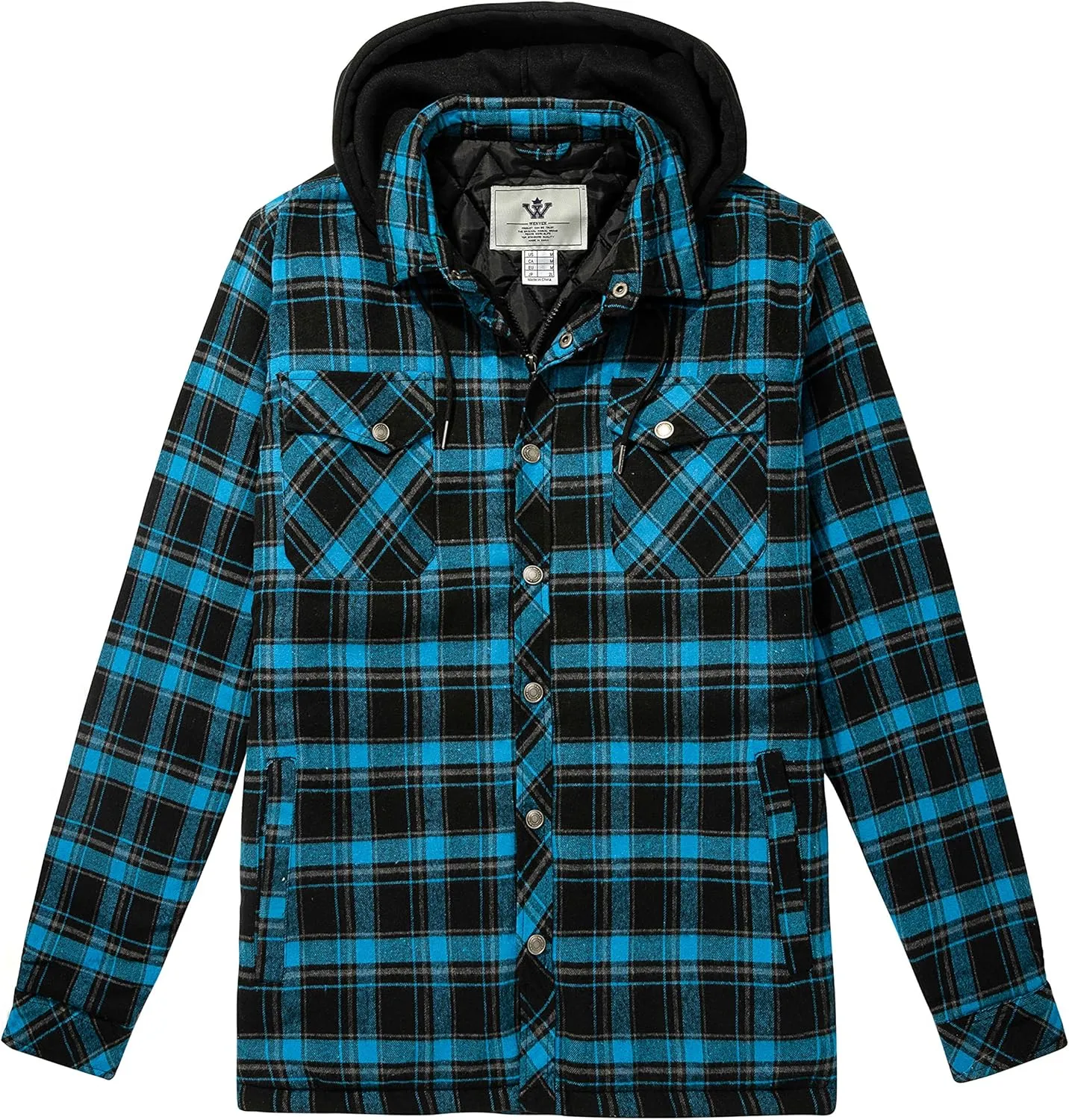 Men's Thicken Plaid Flannel Quilted Shirts Jacket with Removable Hood