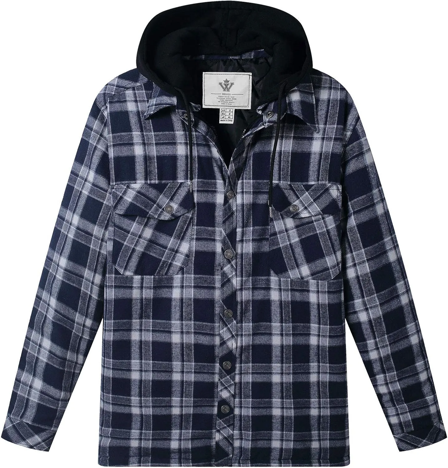 Men's Thicken Plaid Flannel Quilted Shirts Jacket with Removable Hood