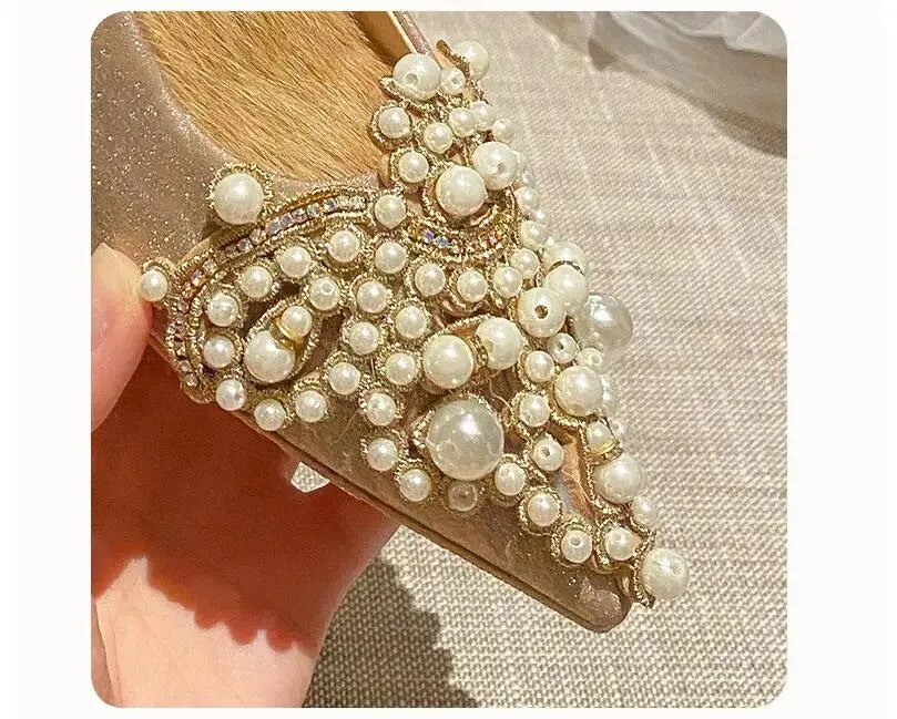 Pearl Beading Sexy Block Heels
