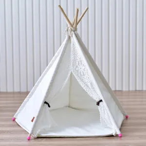 Removable and Washable Canvas Fabric Pet Nest Pet Tent, Size:50x50x60 cm, Style:Spiked Lace (without Pad)
