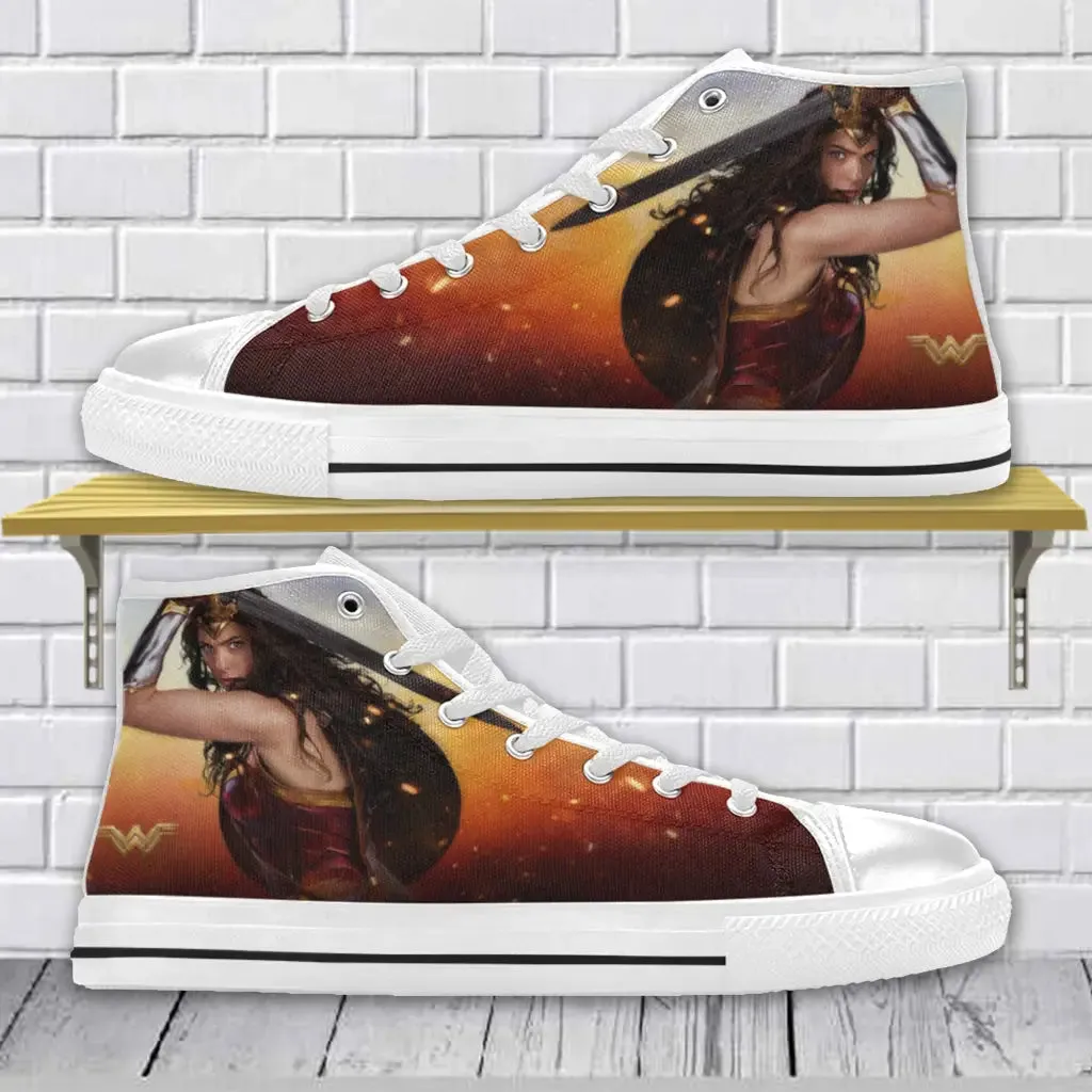 Superhero Wonder Woman Shoes High Top Sneakers for Kids and Adults