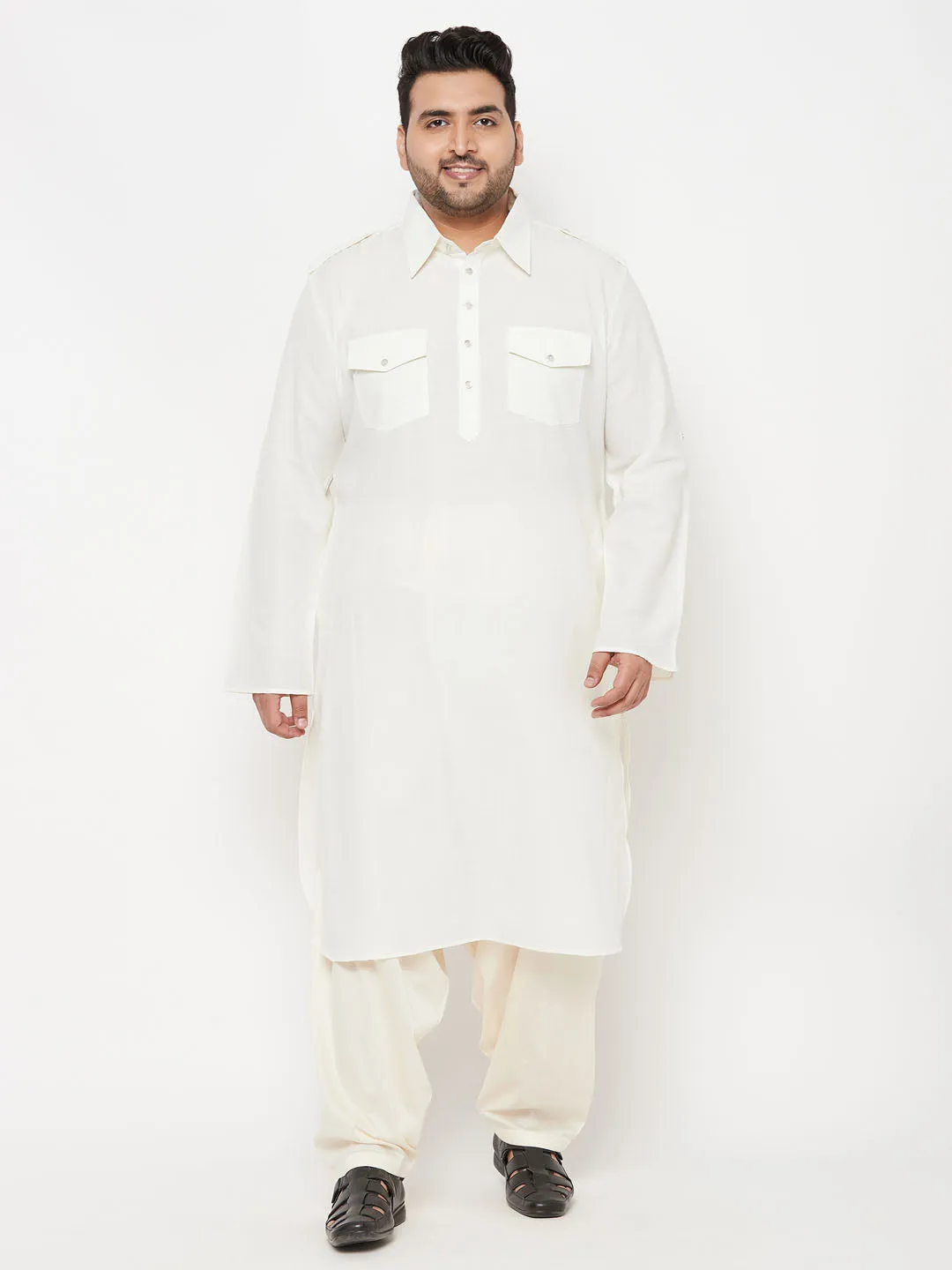 Vastramay Cream Cotton Pathani Kurta