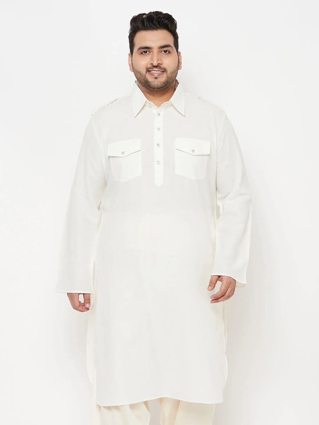 Vastramay Cream Cotton Pathani Kurta