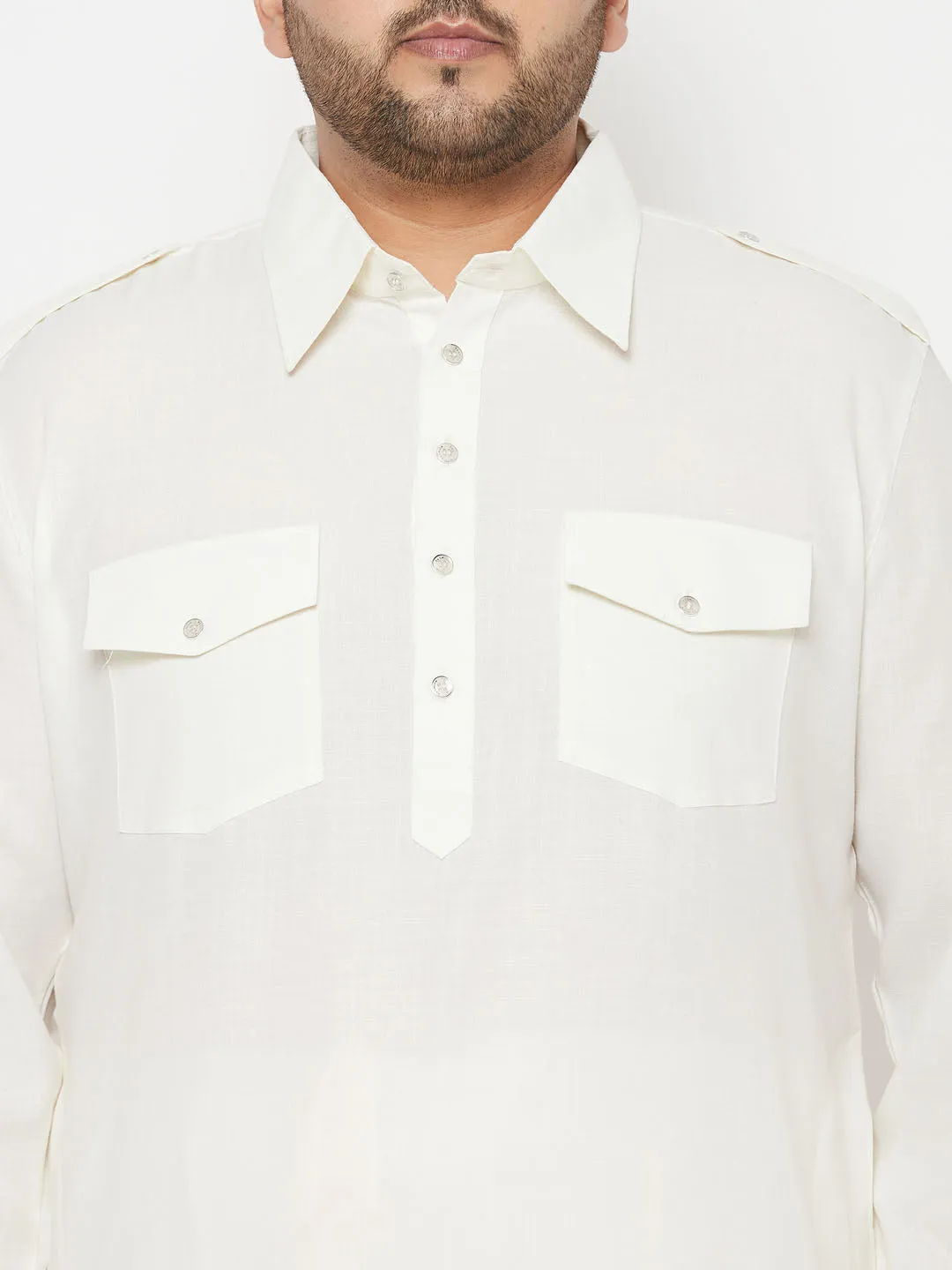 Vastramay Cream Cotton Pathani Kurta