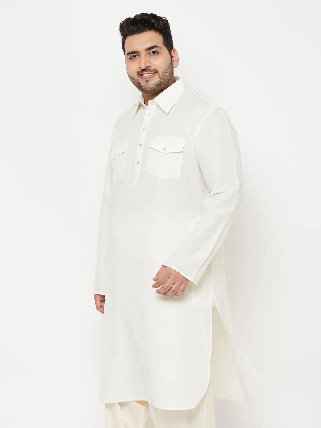 Vastramay Cream Cotton Pathani Kurta