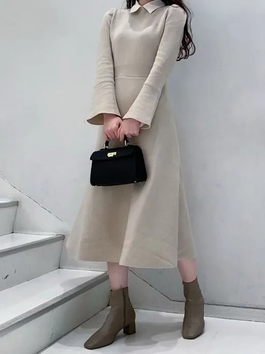 white collar knit dress