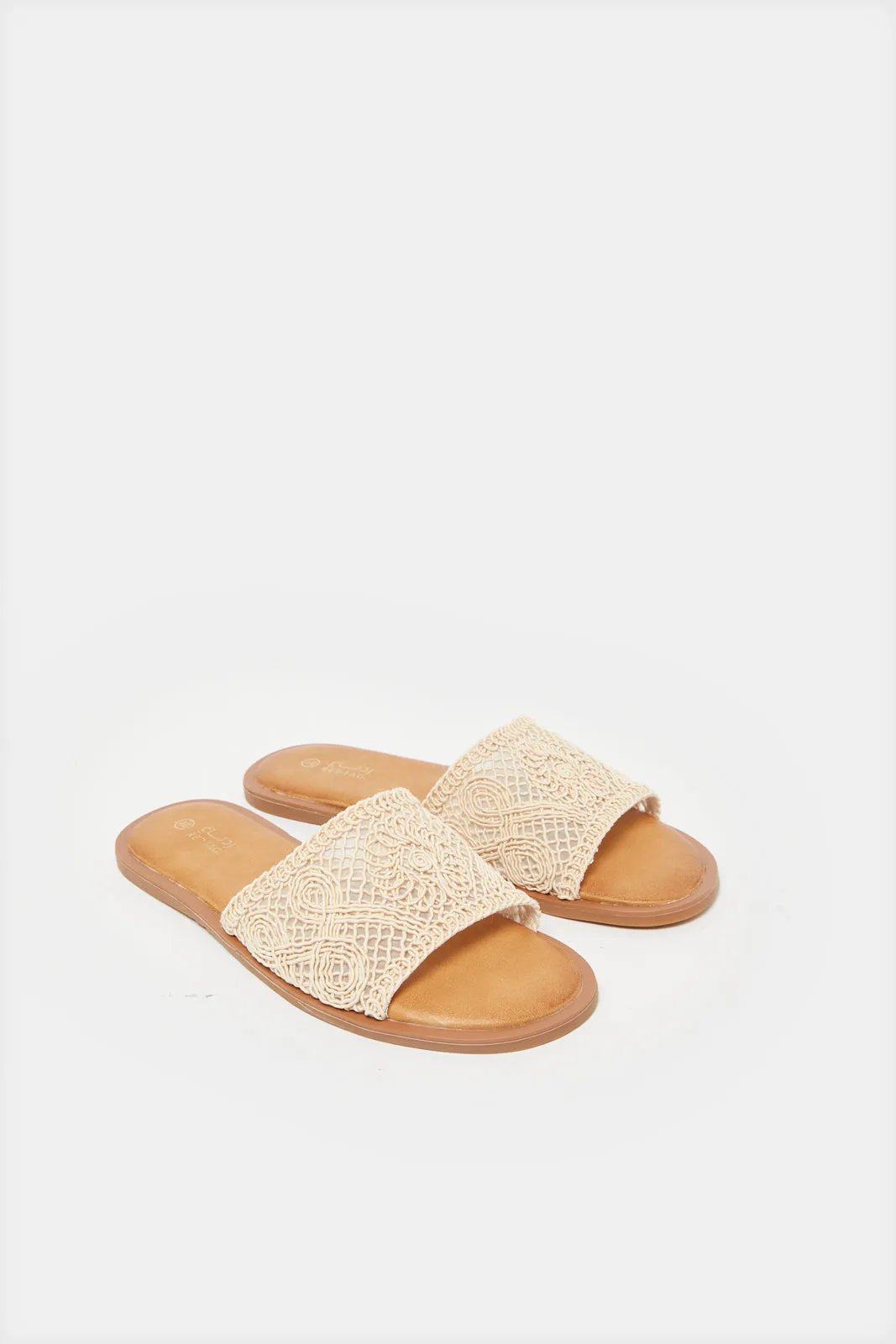 Women Beige Knitted Mule