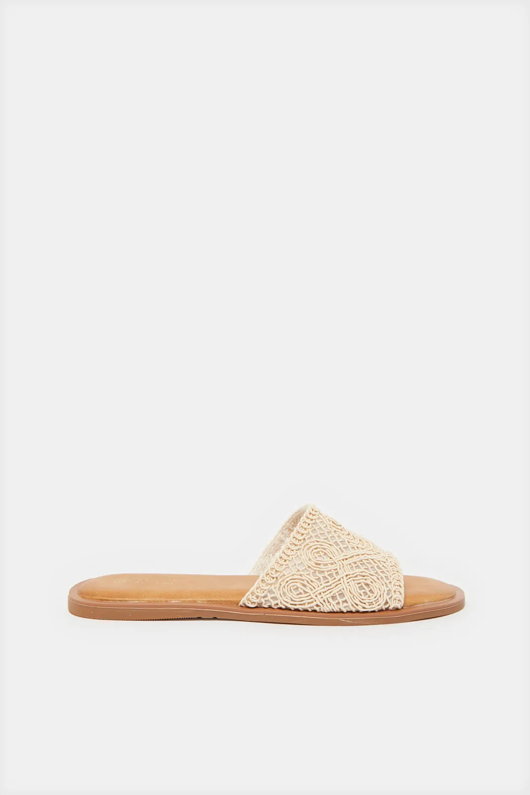 Women Beige Knitted Mule