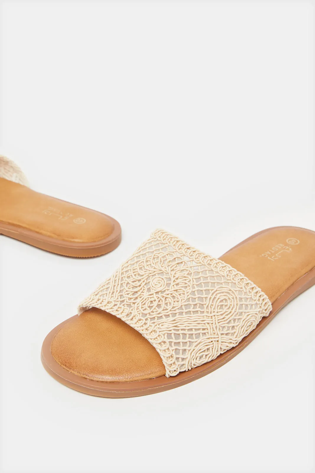 Women Beige Knitted Mule