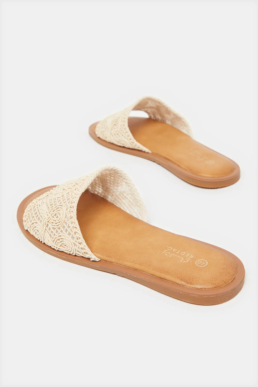 Women Beige Knitted Mule