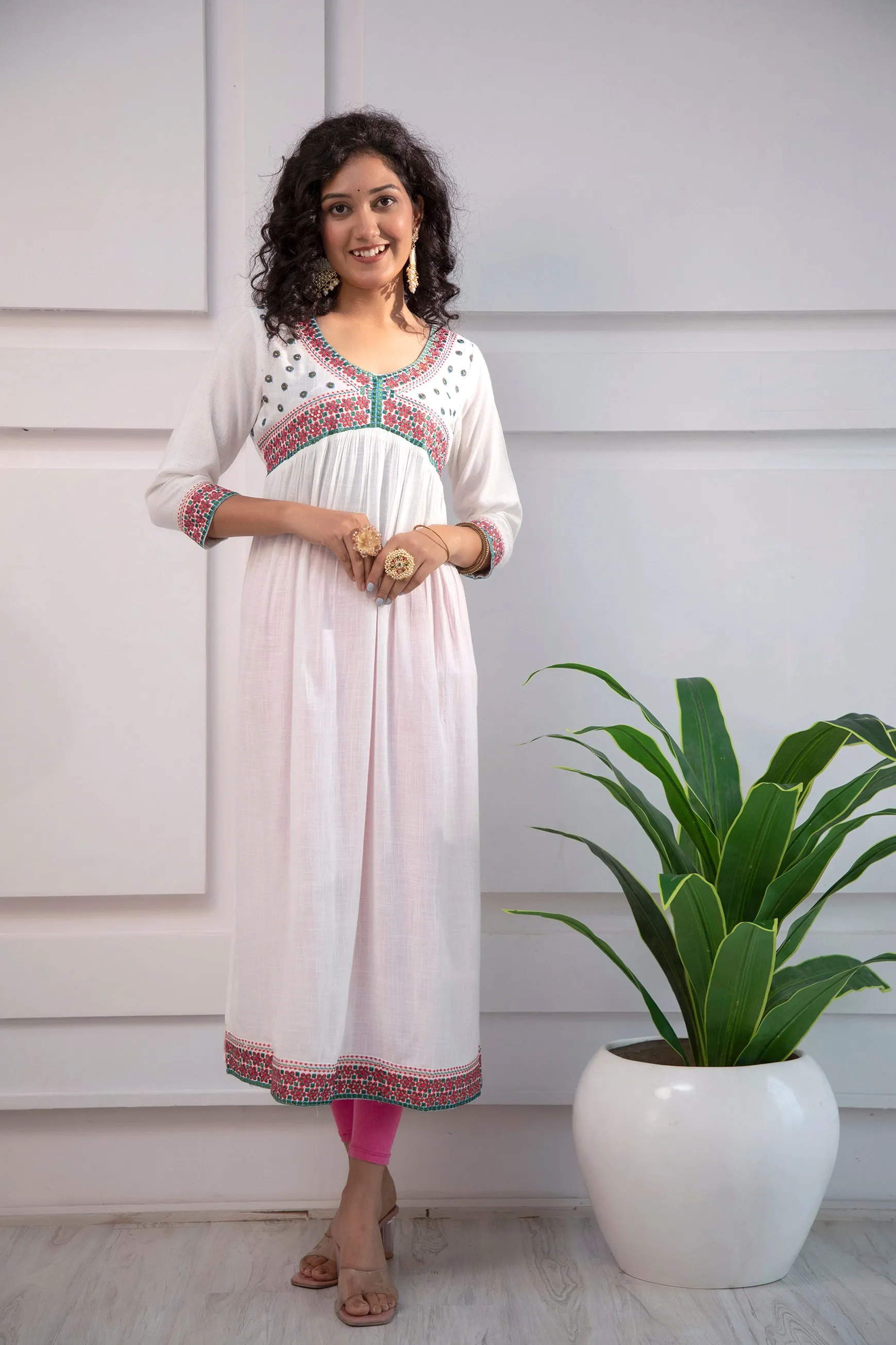 Women's Rayon White Alia Cut A-Line Kurta and Dupatta Set