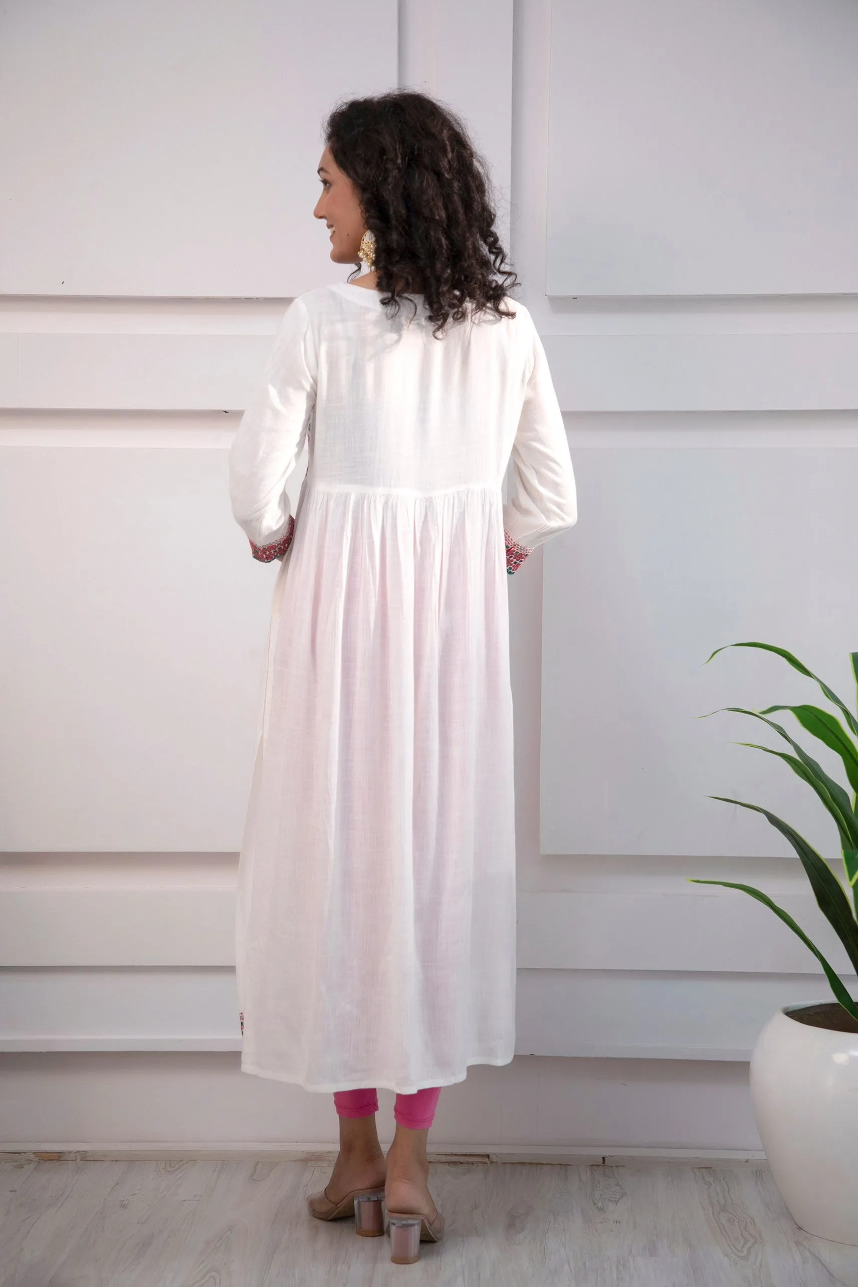 Women's Rayon White Alia Cut A-Line Kurta and Dupatta Set