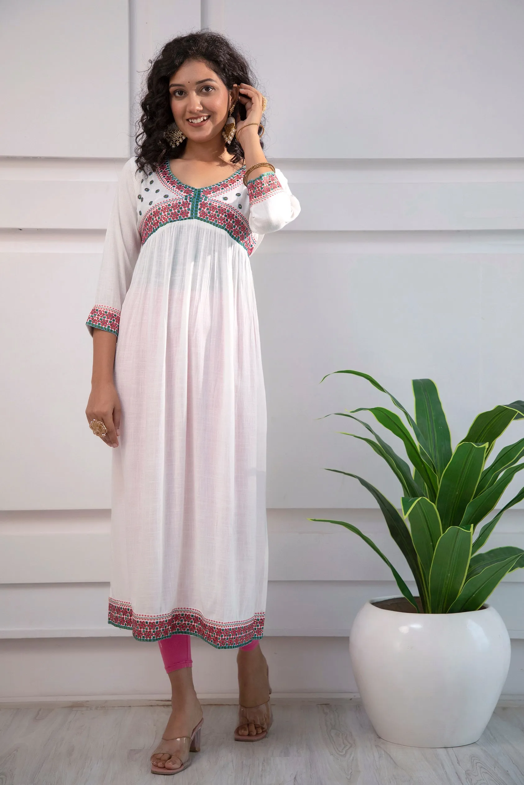 Women's Rayon White Alia Cut A-Line Kurta and Dupatta Set